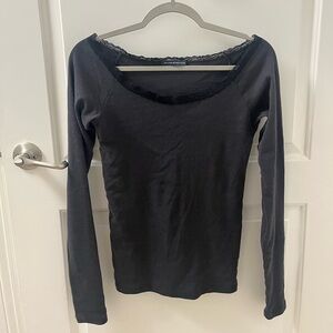 Brandy Melville Black Lace-Trim Off the Shoulder Long Sleeve Top